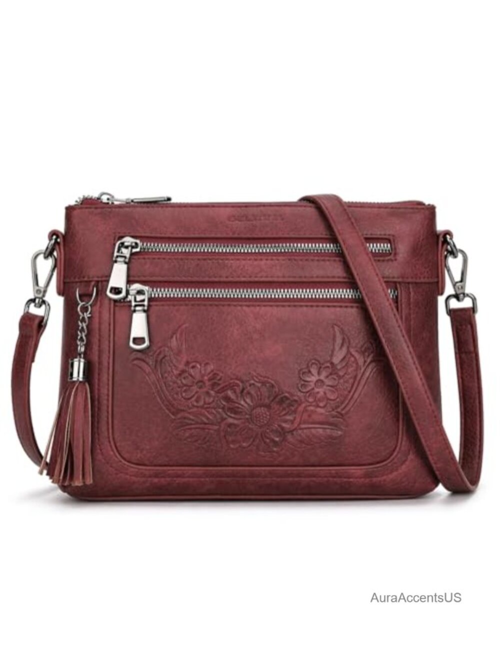 Small Crossbody Bag Vegan Leather Multi Pocket Purse